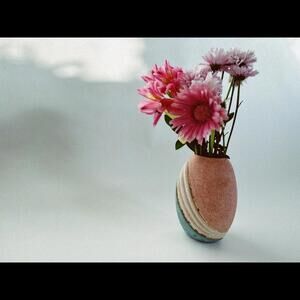 90s Handmade Dream Ceramic  Vase pink cream flower